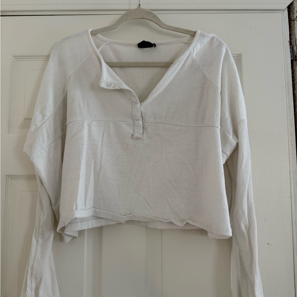 Urban Outfitters Cream Long Sleeve Henley Top